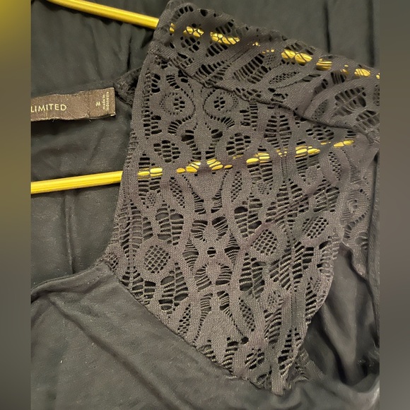 The Limited black top asymmetrical with lace sleeve size M - Picture 2 of 6